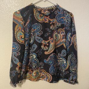 J Crew 100% Silk Twill Top Blouse in Bold Paisley Multi Size 6
